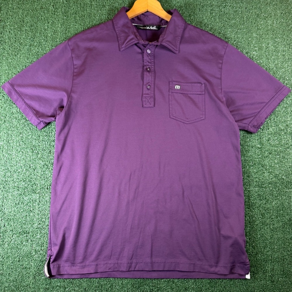 Travis Mathew Polo Shirt Mens Large Purple Good Pima Cotton Blend Pocket Golf